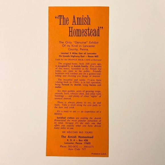Vintage The Amish Homestead Pennsylvania Travel Brochure  Souvenir Leaflet - Picture 7 of 7
